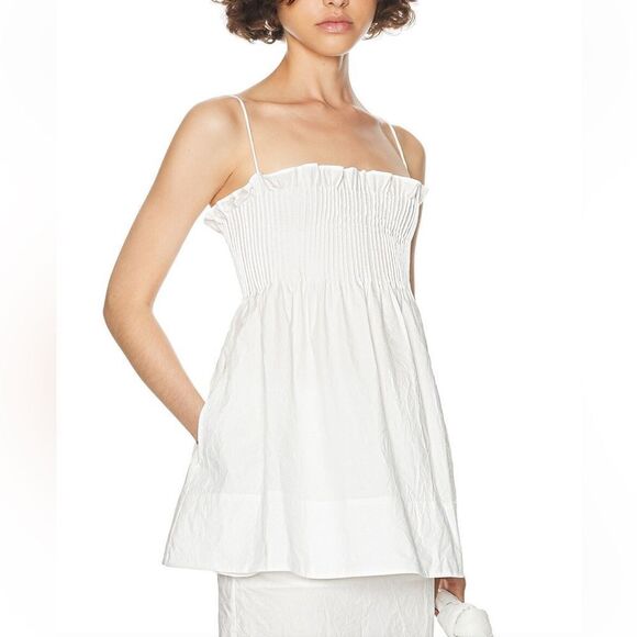 NWT HELSA Crinkle Pleated Tunic white smocked baby doll top blouse Revolve XXS - Picture 3 of 11